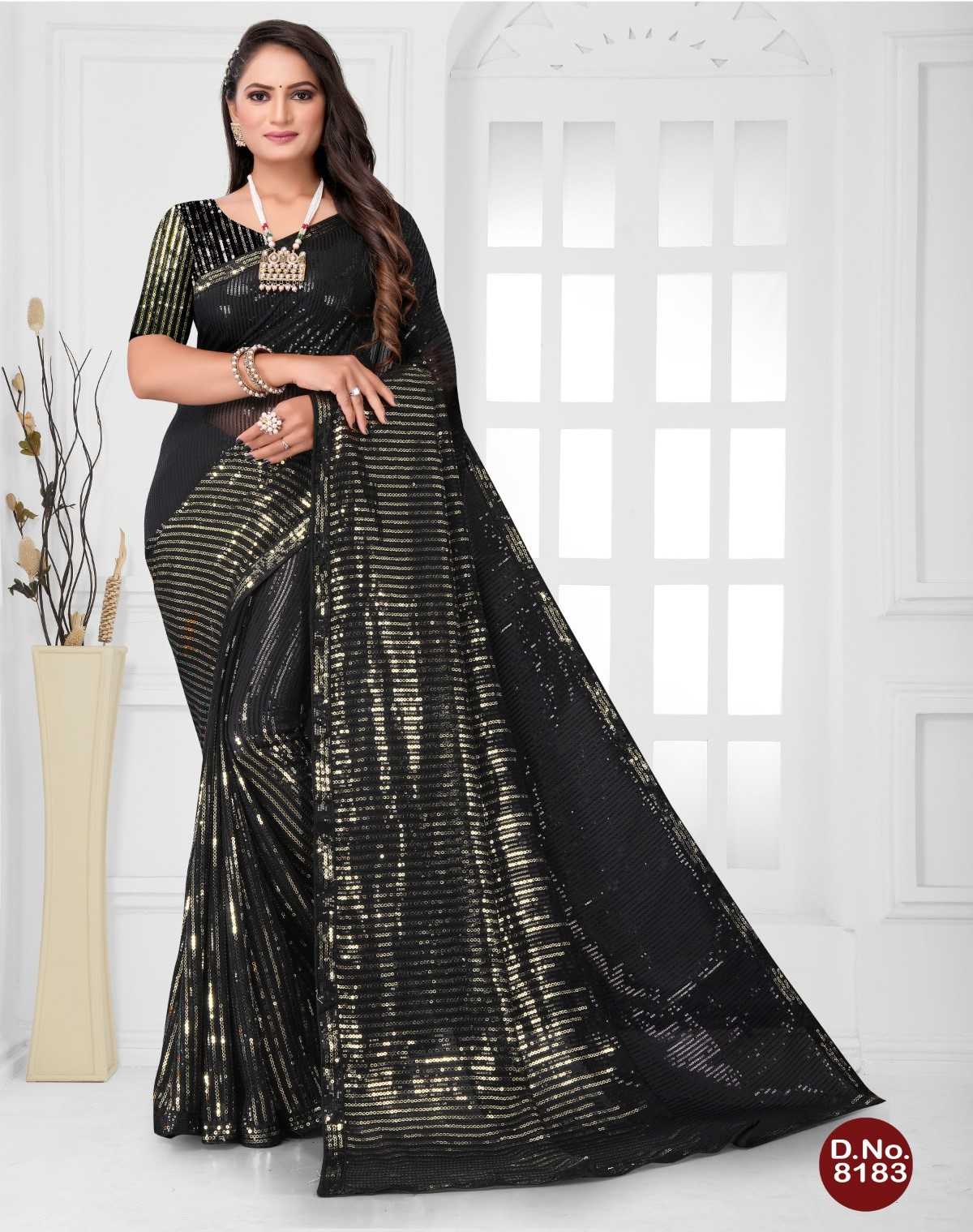pr 8183 trendy exclusive party wear sequence work sarees 