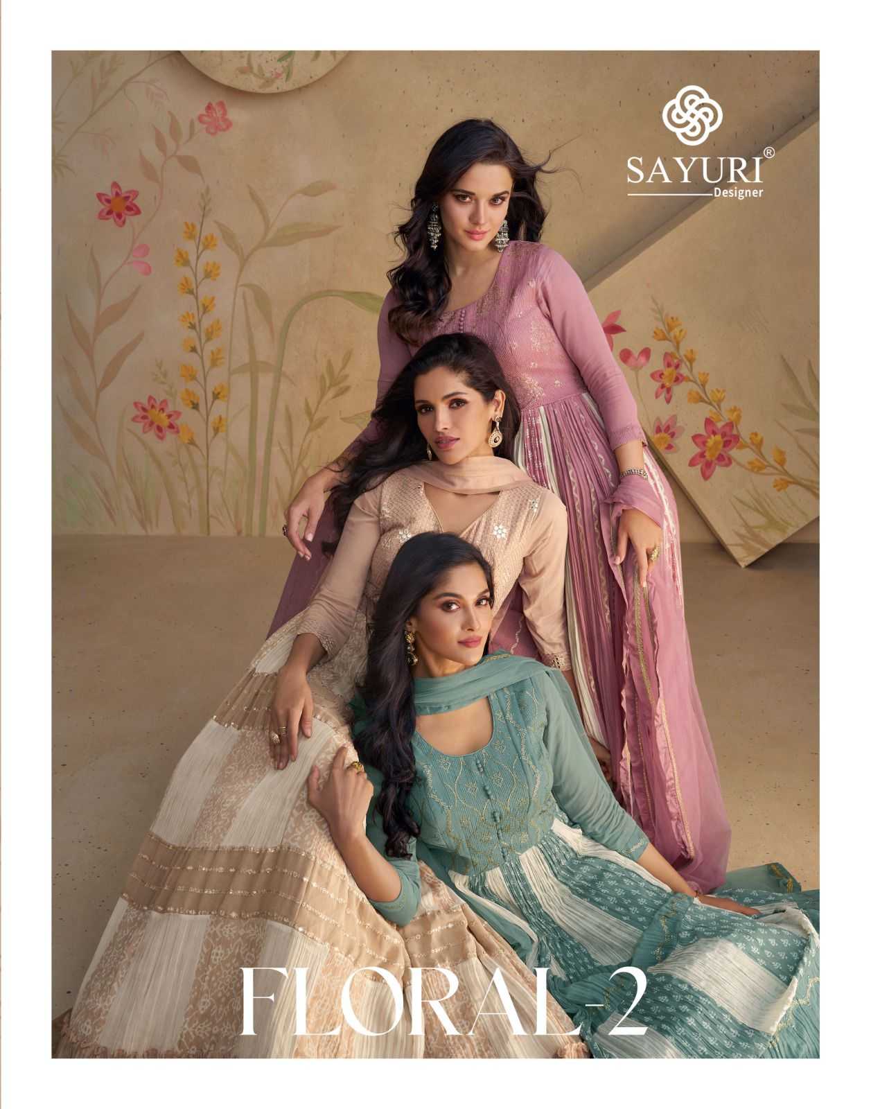 sayuri designer floral 2 occasion wear full stitch long gown with dupatta  