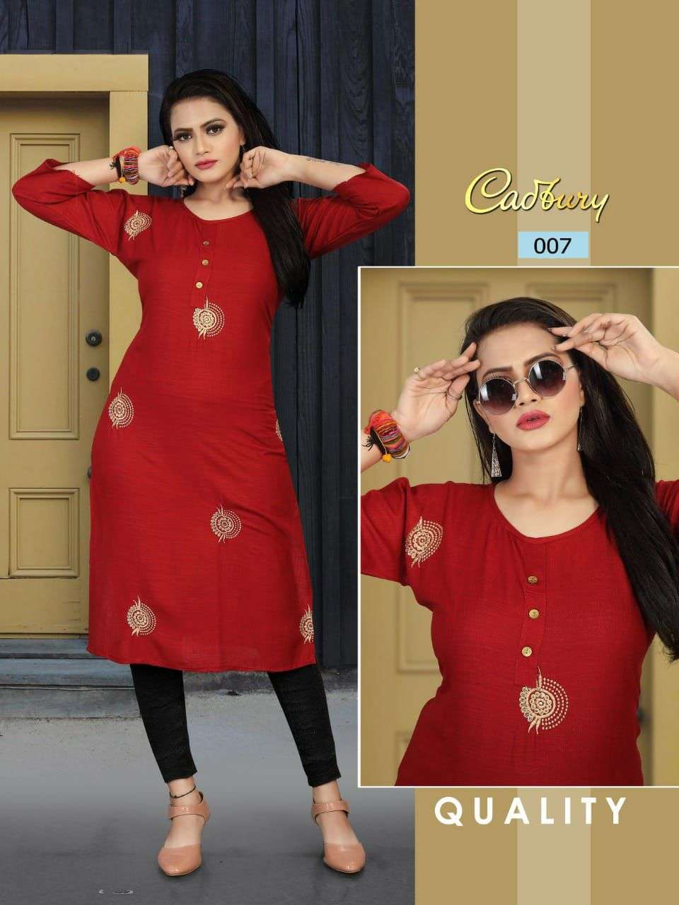 Kaya Cadbury Cotton Cambric Fancy Kurtis Wholesale Supplier