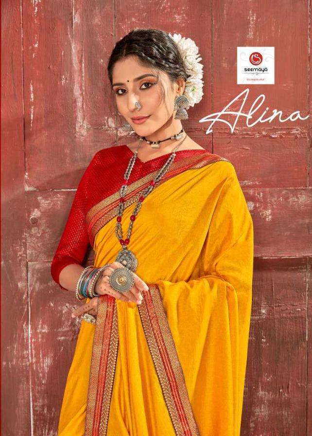 Triveni Present Alina Red Pink Green Blue Yellow Printed Saree Collection Wholesale