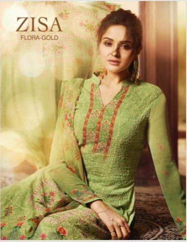 Meera Trendz Zisa Flora Gold Georgette Aari Work Salwar Suit Wholesale Price