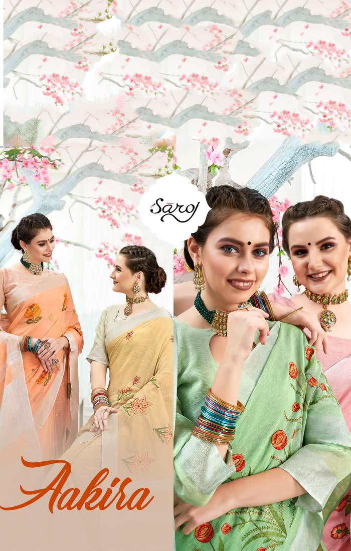 Saroj Present Aakira Linen Cotton Designer Saree With Blouse Collection