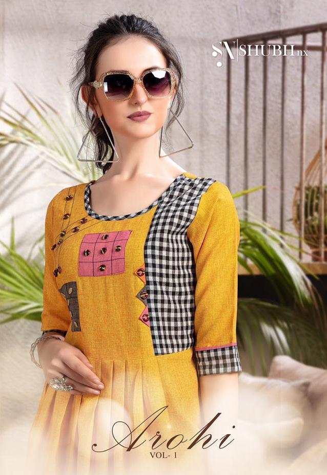 Shubh Nx Aarohi Vol 1 Cotton With Thered Work Casual Wear Kurti Outfit