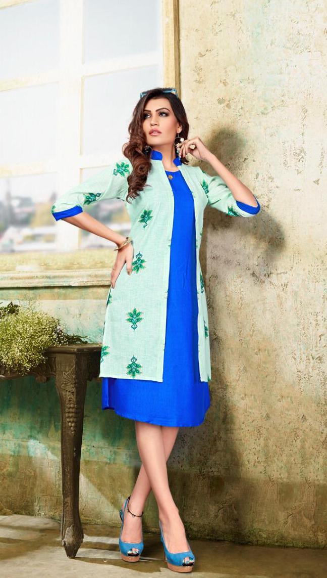 Vee Fab India Femina Rayon With Sleeve Less Kurti With Jacket Concept