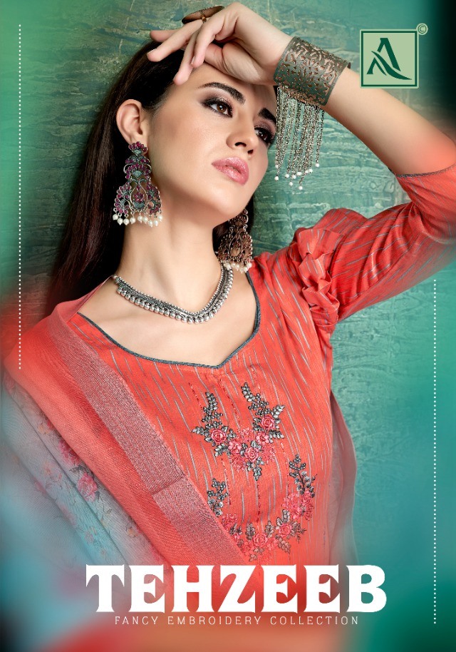 Alok Suit Launch Tehzeeb Jam Satin Self Print Casual Wear Salwar Suit Seller