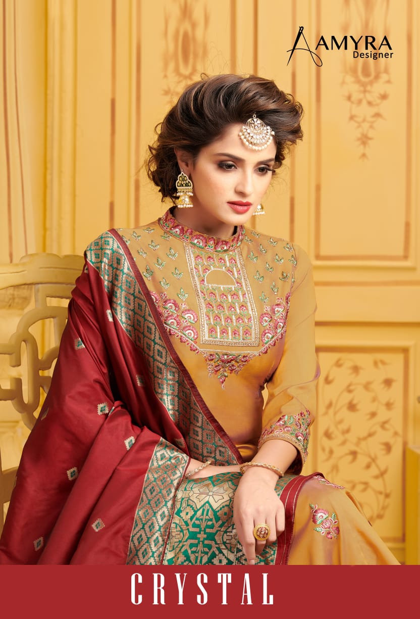 Amyra Designer Crystal Heavy Satin Long Gown Style Salwar Suit Trader