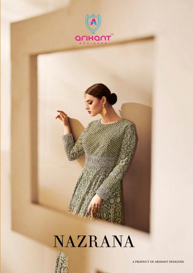 Arihant Designer Launch Nazrana Butterfly Net Party Wear Long Gown Style Suit