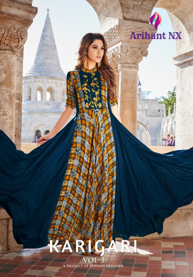 Arihant Nx Present Karigari Vol 3 Rayon Print Long Gown Style Kurti Online