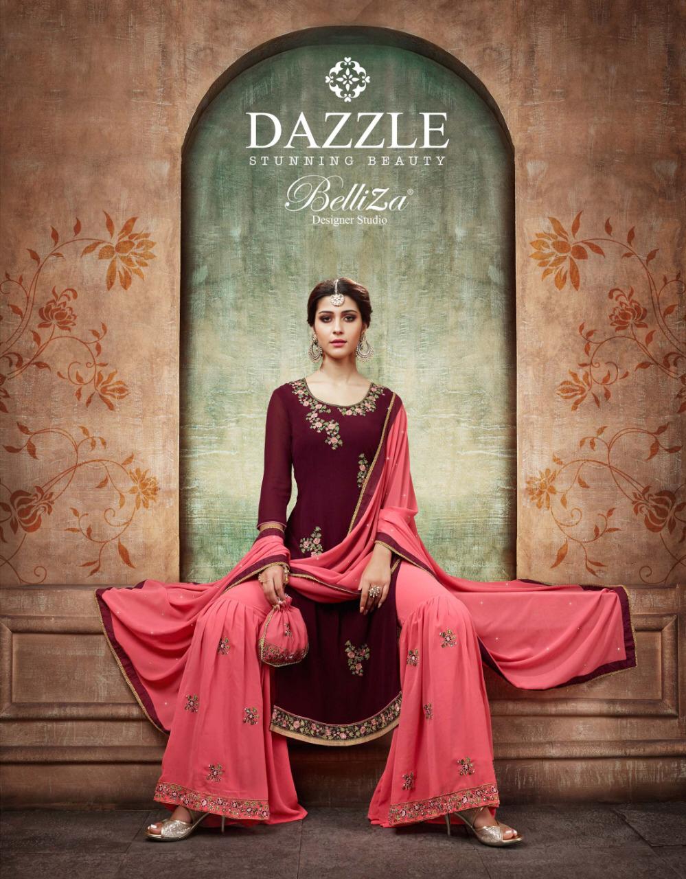 Belliza Designer Studio Dazzle Georgette Sharara Style Suit Festival Collection