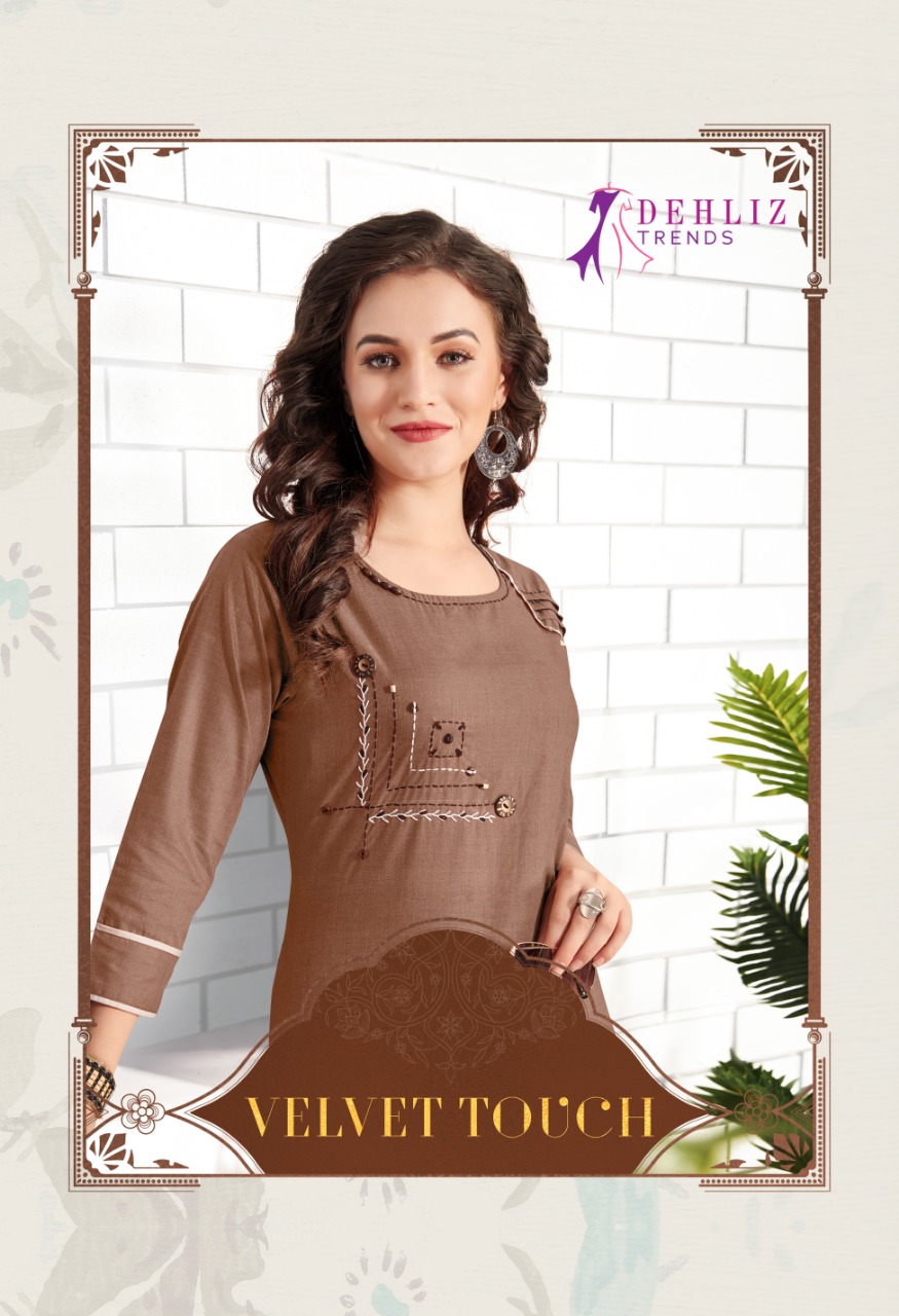 Dehliz Trends Velvet Touch Regular Wear Velvet Kurti Catlog Exported In Surat