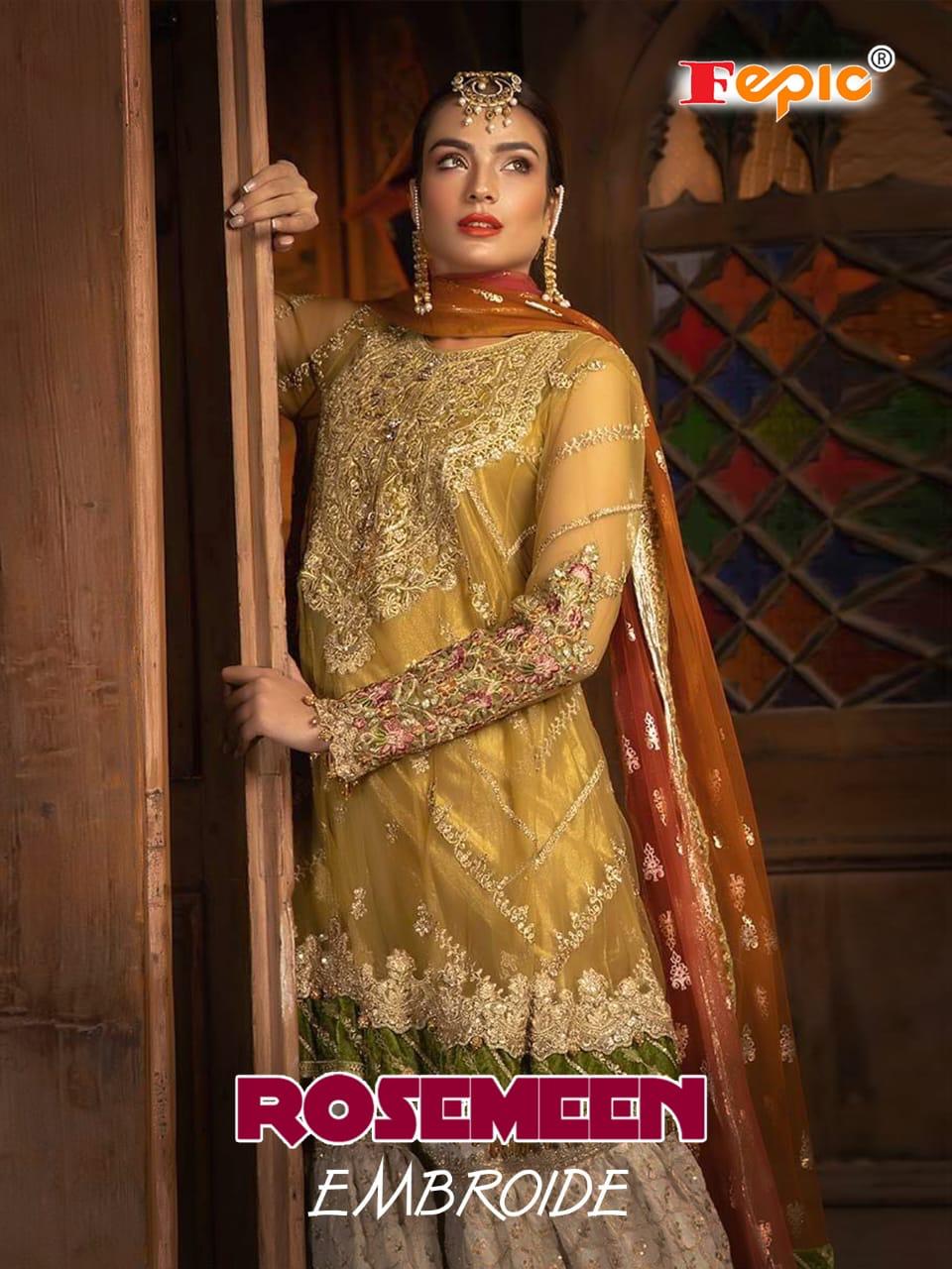 Fepic Present Rosemeen Embroide Net Party Wear Pakistani Suit Concept