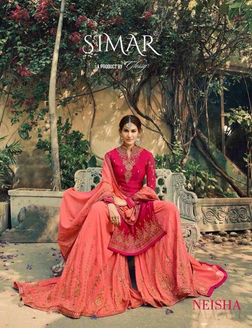 Glossy Neisha Satin Georgette Party Wear 5040-5047 Series Sharara Style Suit