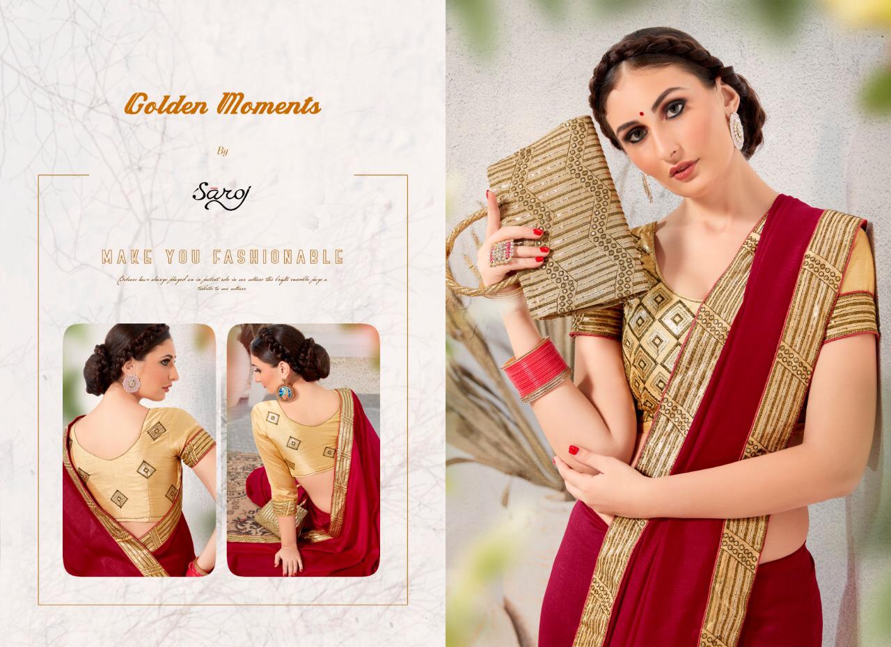 Golden Moments By Saroj Plain Saree With Fancy Blouse Concept