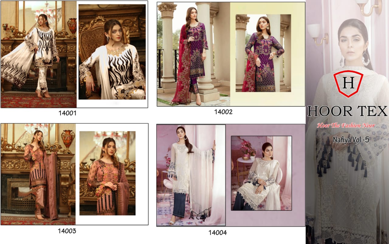 Hoor Tex Nafiya Vol 5 Heavy Georgette Pakistani Suit Catlog Collection In Surat