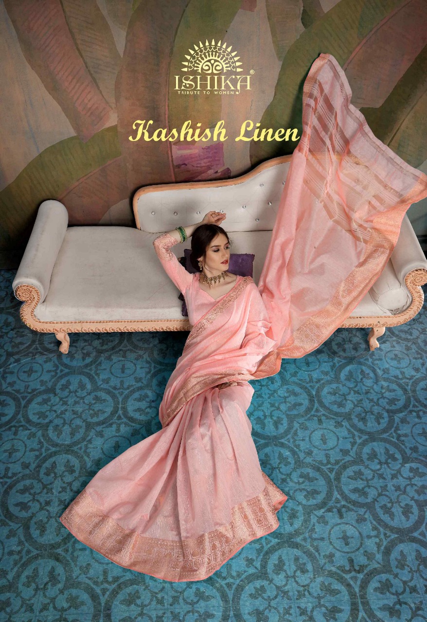 Ishika Saree Kashish Linen Traditional Wear Linen Zari Work Saree Catlog Dealer