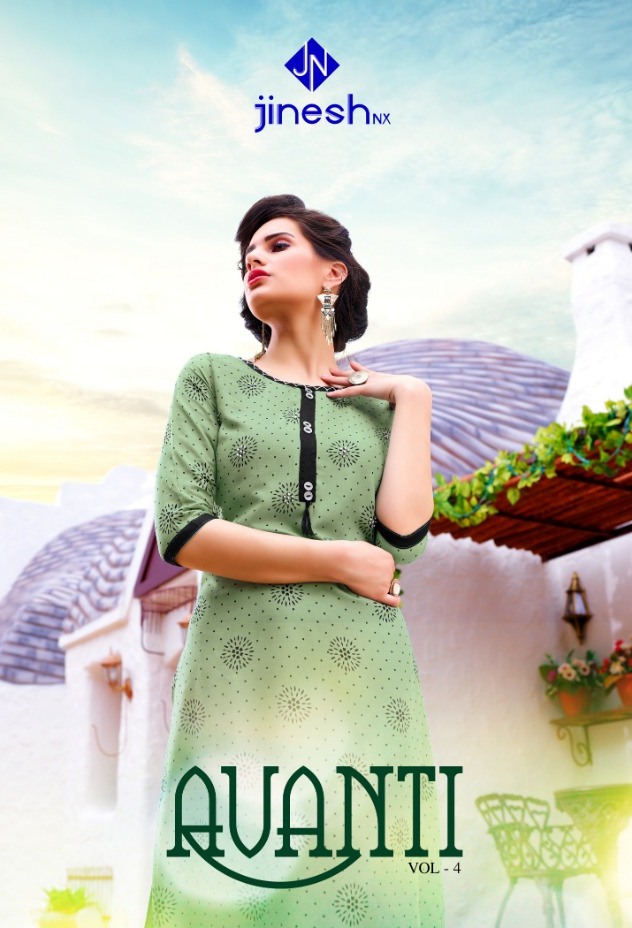 Jinesh Nx Present Avanti Vol 4 Rayon With Hand Work Formal Wear Kurti Catlog