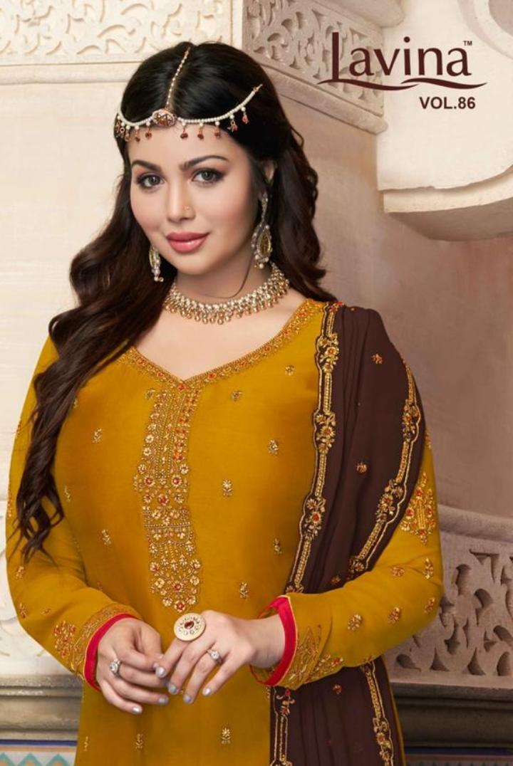 Lavina Launch Lavina Vol 86 Satin Georgette Heavy Embroidery Work Suit Exported