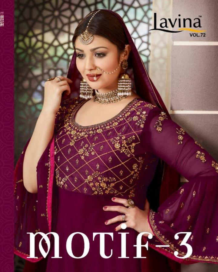 Lavina Vol 72 Motif 3 Satin Georgette Embroidery Work Party Wear Salwar Suit In Surat