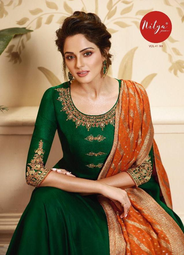 Lt Nitya Vol 41 Maslin Silk Gown Style Kurti With Dupatta Party Wear Festival Collection