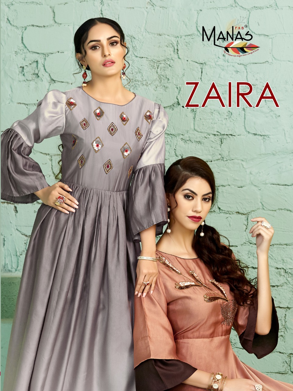 Manas Launch Zaira Fancy Silk Long Gown Style Kurti Wholesale Exporter In Surat