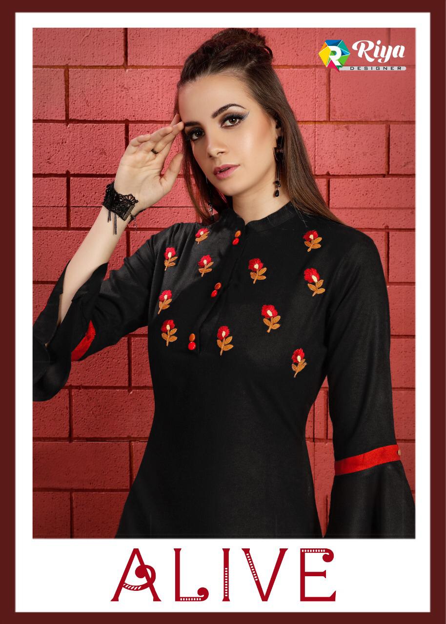 Riya Designer Present Alive Rayon With Handwork Kurti Collection In Surat