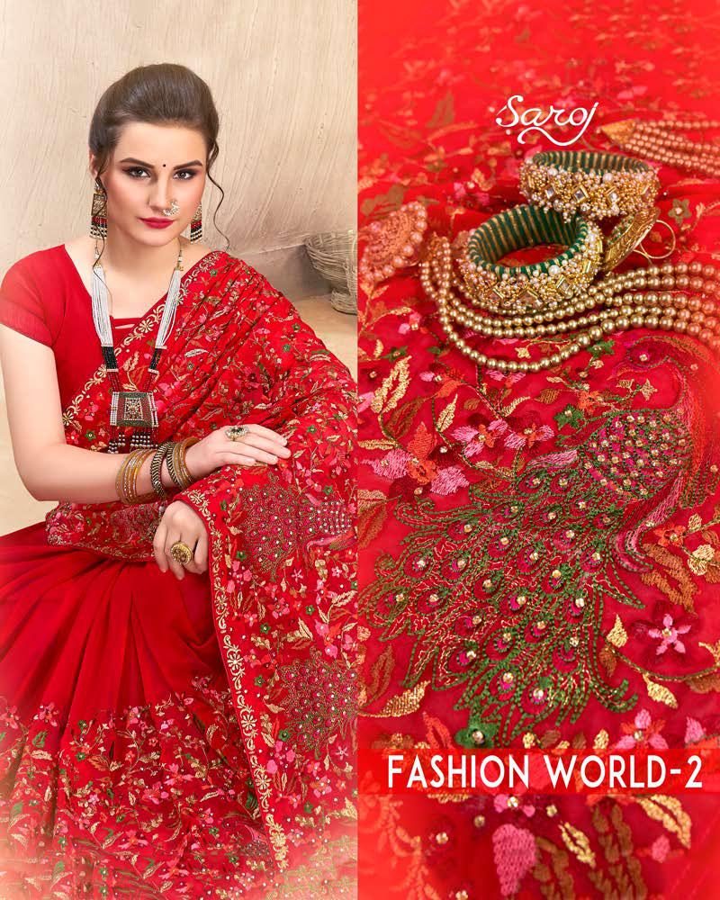 Saroj Launch Fashion World Vol 2 Georgette With Kashmiri Work Saree