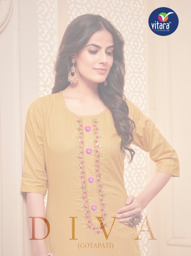 Vitara Fashion Launch Diva Cotton Jari Work Kurti Online Shopping In India