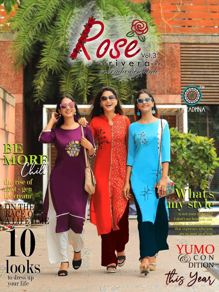 Aradhna Present Rose Rivera Vol 3 Reyon Long Casual Wear Kurti Seller