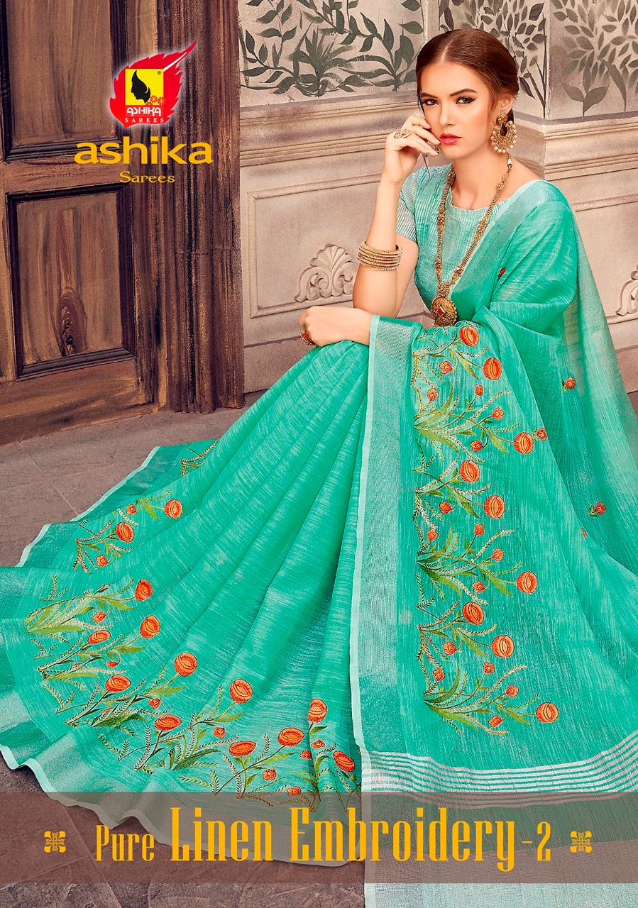 Ashika Saree Pure Linen Embroidery Vol 2 Linen Traditional Wear Saree Catlog