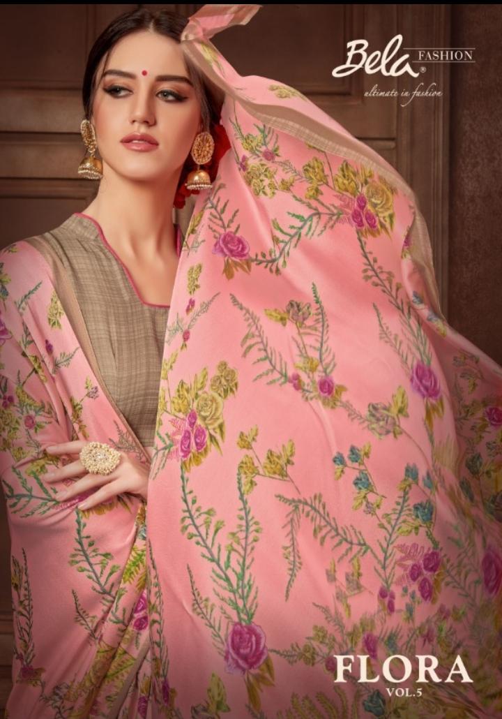 Bela Present Flora Vol 5 Satin Georgette Casual Wear Printed Saree Wholesaler