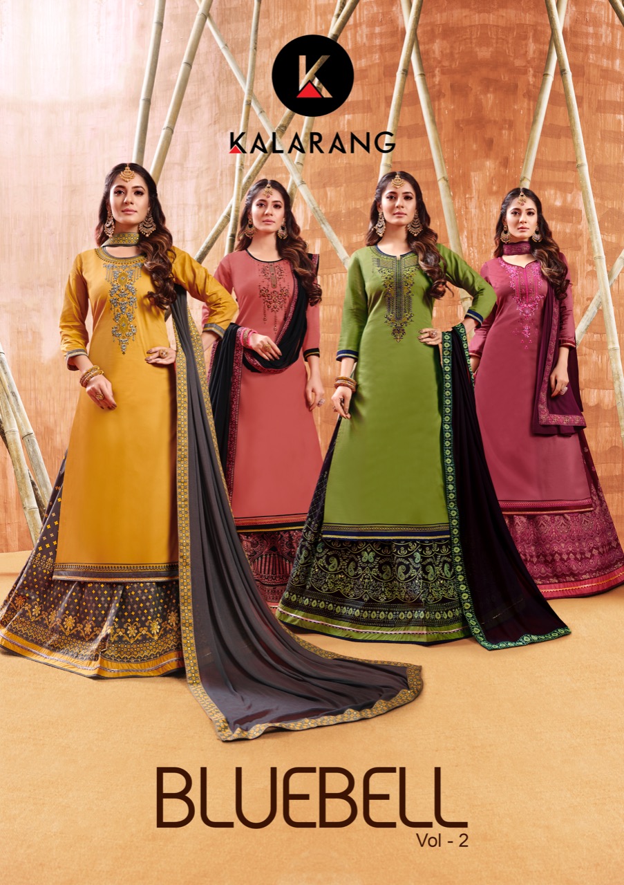 Kalarang Launch Blue Bell Vol 2 Jam Silk Cotton Lehenga Style Salwar Kameez In Surat Market