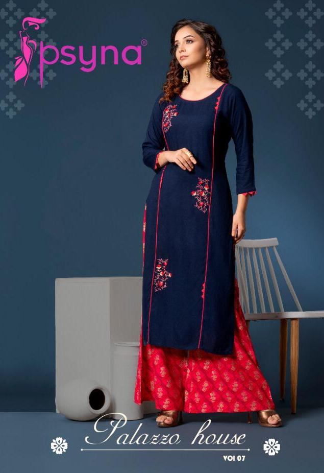 Psyna Present Plazzo House Vol 7 Stylish Rayon Printed Kurti With Plazzo At Best Price