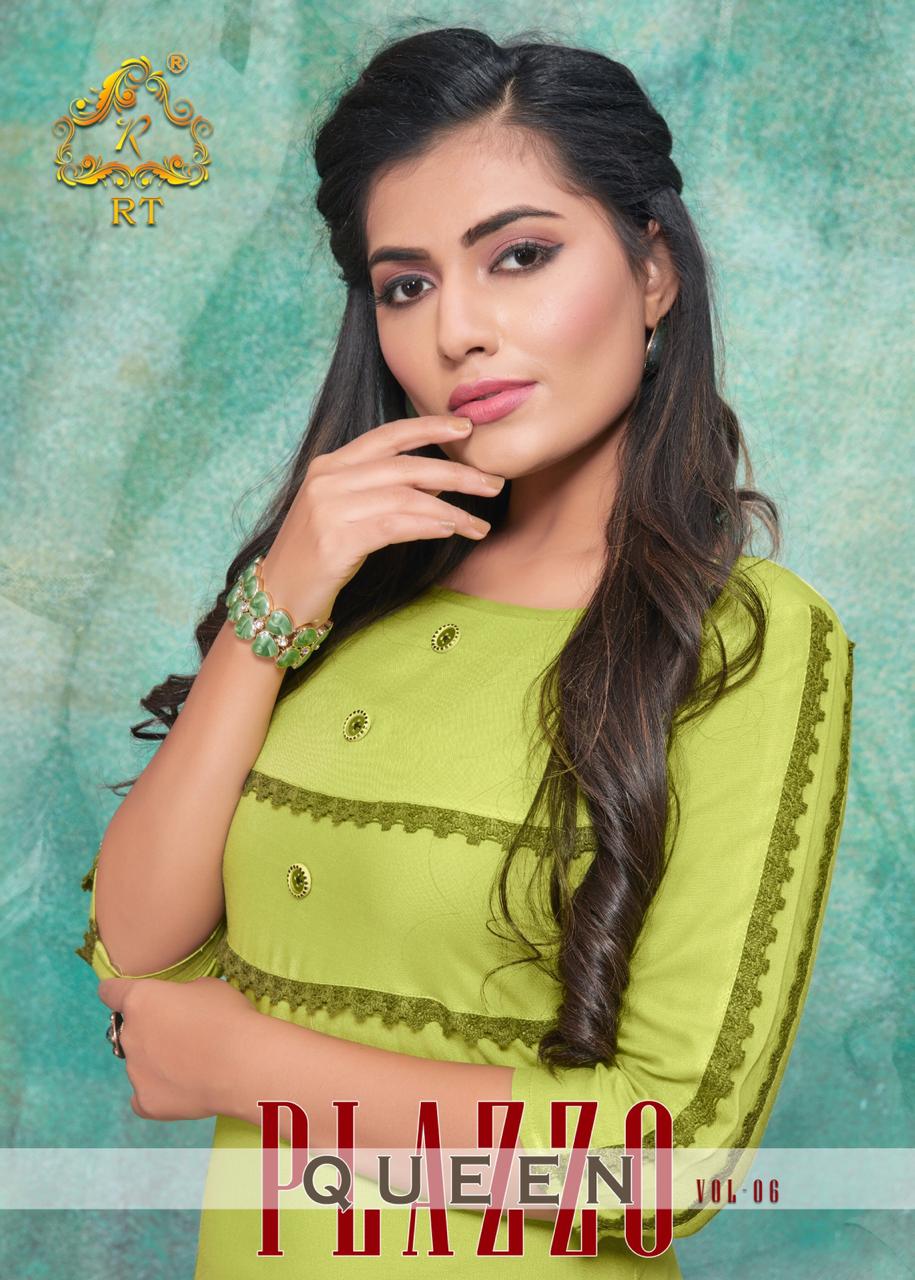 Rijiya Trendz Plazzo Queen Vol 6 Reyon Long Kurti And Plazzo Pair Supplier