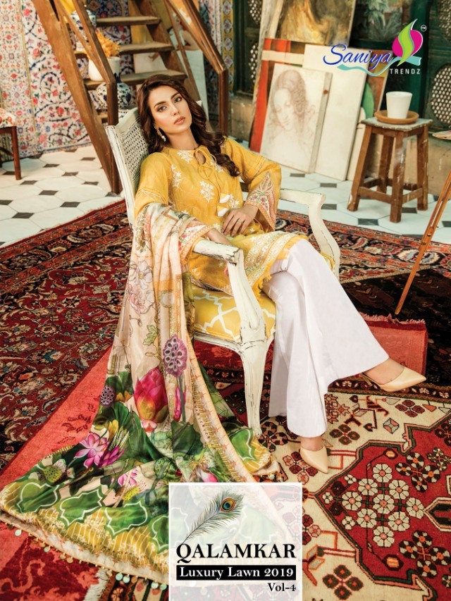 Saaniya Trendz Qalamkar Vol 4 Cambric Cotton Printed Pakistani Suit Concept