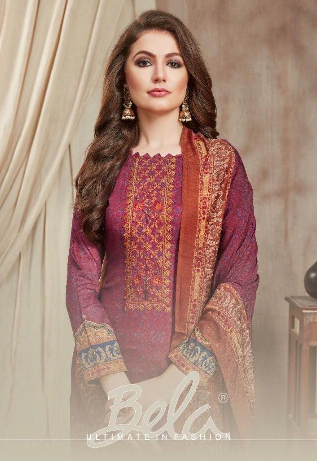 Saanjh By Bela Cotton Satin Digital Print With Embroidery Salwar Kameez In India