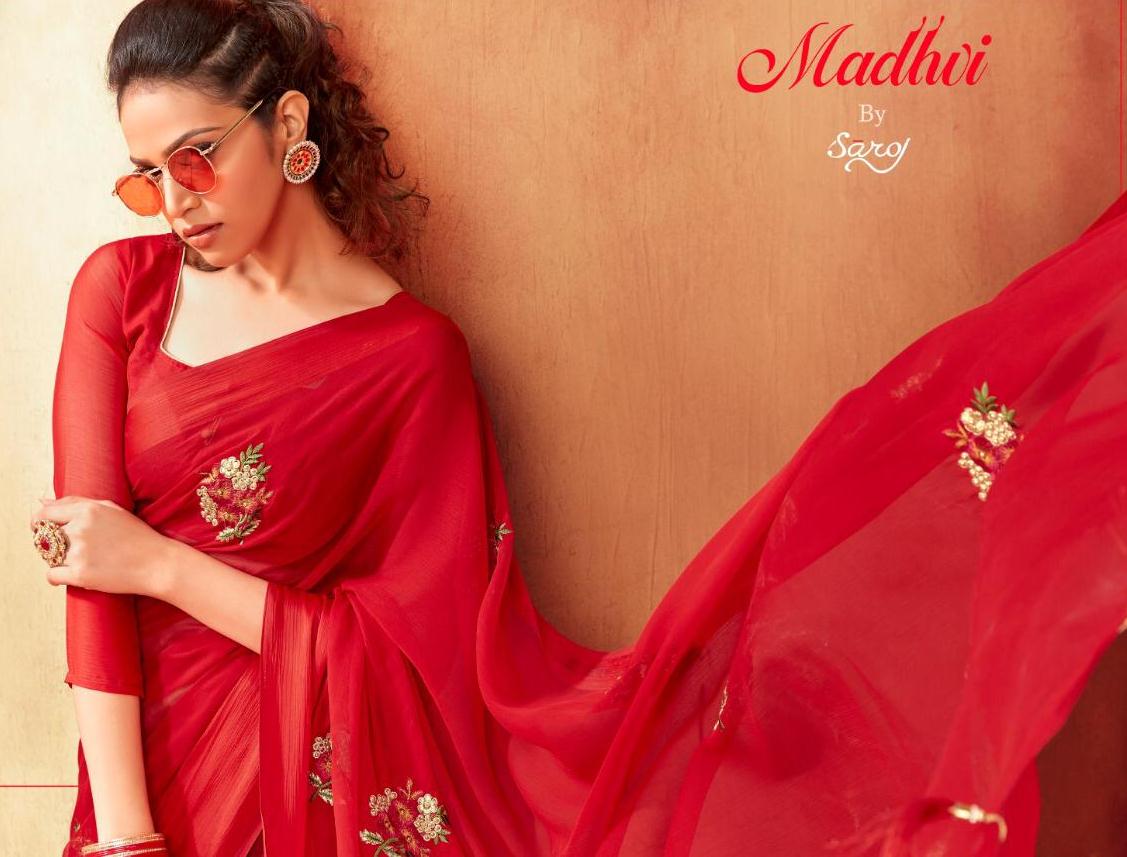 Saroj Present Madhavi Satin Chiffon Traditional Wear Saree Exporter In Surat