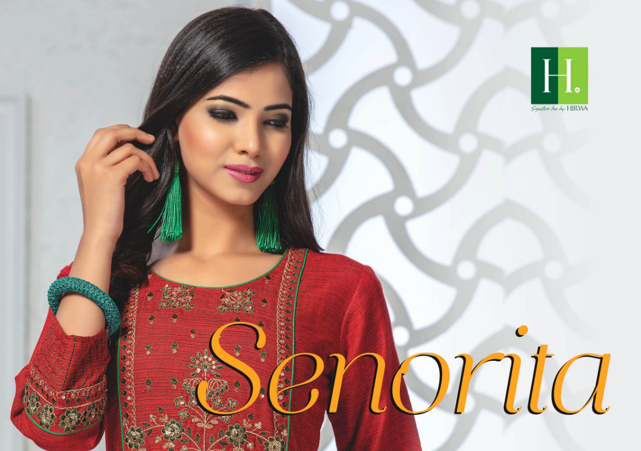 Senorita By Hirwa Fancy Reyon Embroidery Designer Kurti Online Seller