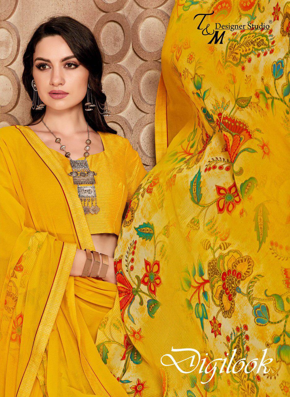 T And M Present Digilook Fancy Georgette With Lace Border Printed Saree Wholesaler