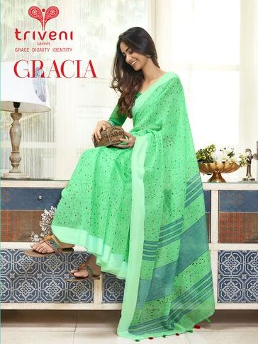 Triveni Gracia Linen Printed Saris Wholesaler In Surat Market