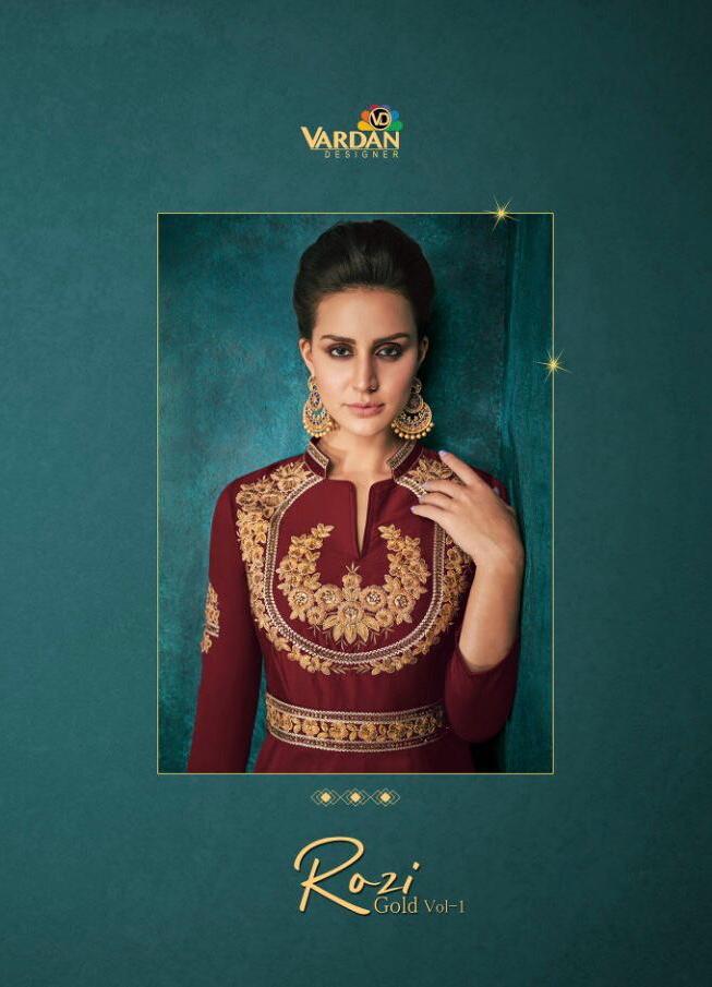 Vardan Present Rozi Gold Vol 1 Silk Embroidery Long Gown Collection