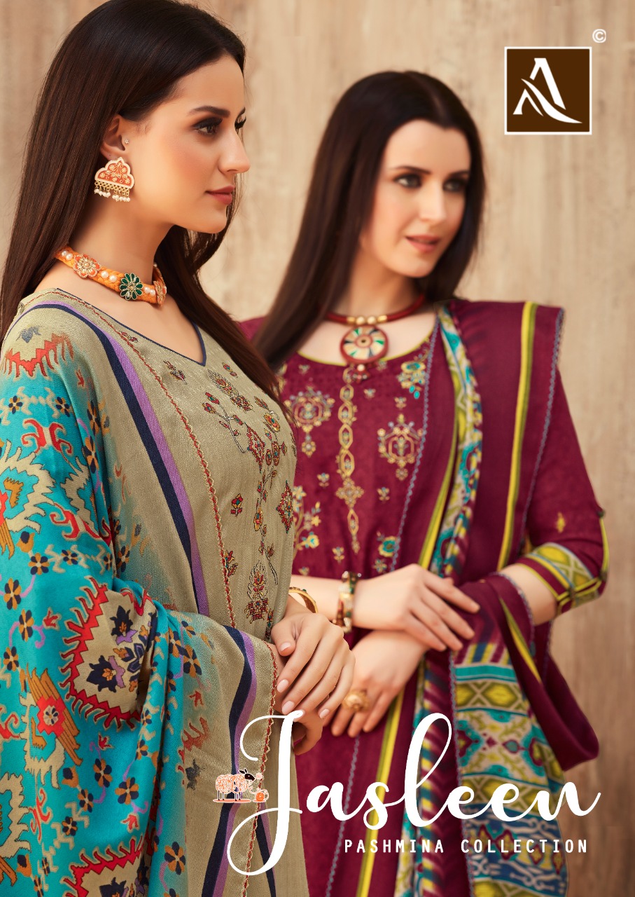 Alok Suit Jasleen Wool Pashmina Jequard Dress Materials Wholesaler Surat