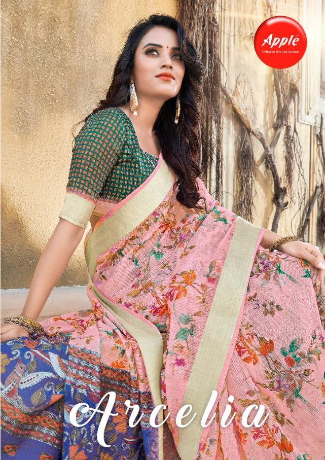 Apple Saree Arcelia Linen Silk Digital Printed Saree Collection