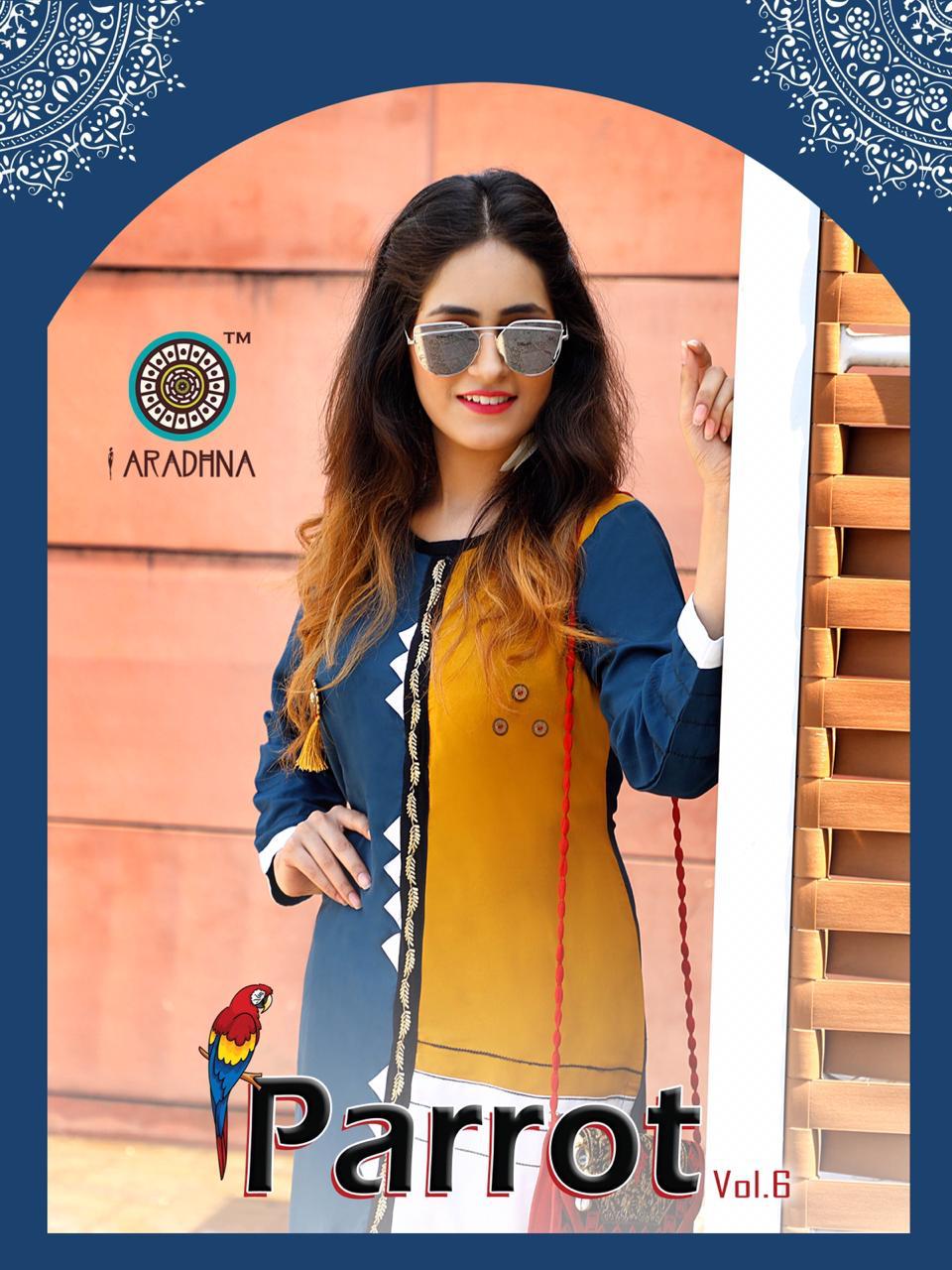 Aradhna Present Parrot Vol 6 Reyon Formal Wear Kurti Collection