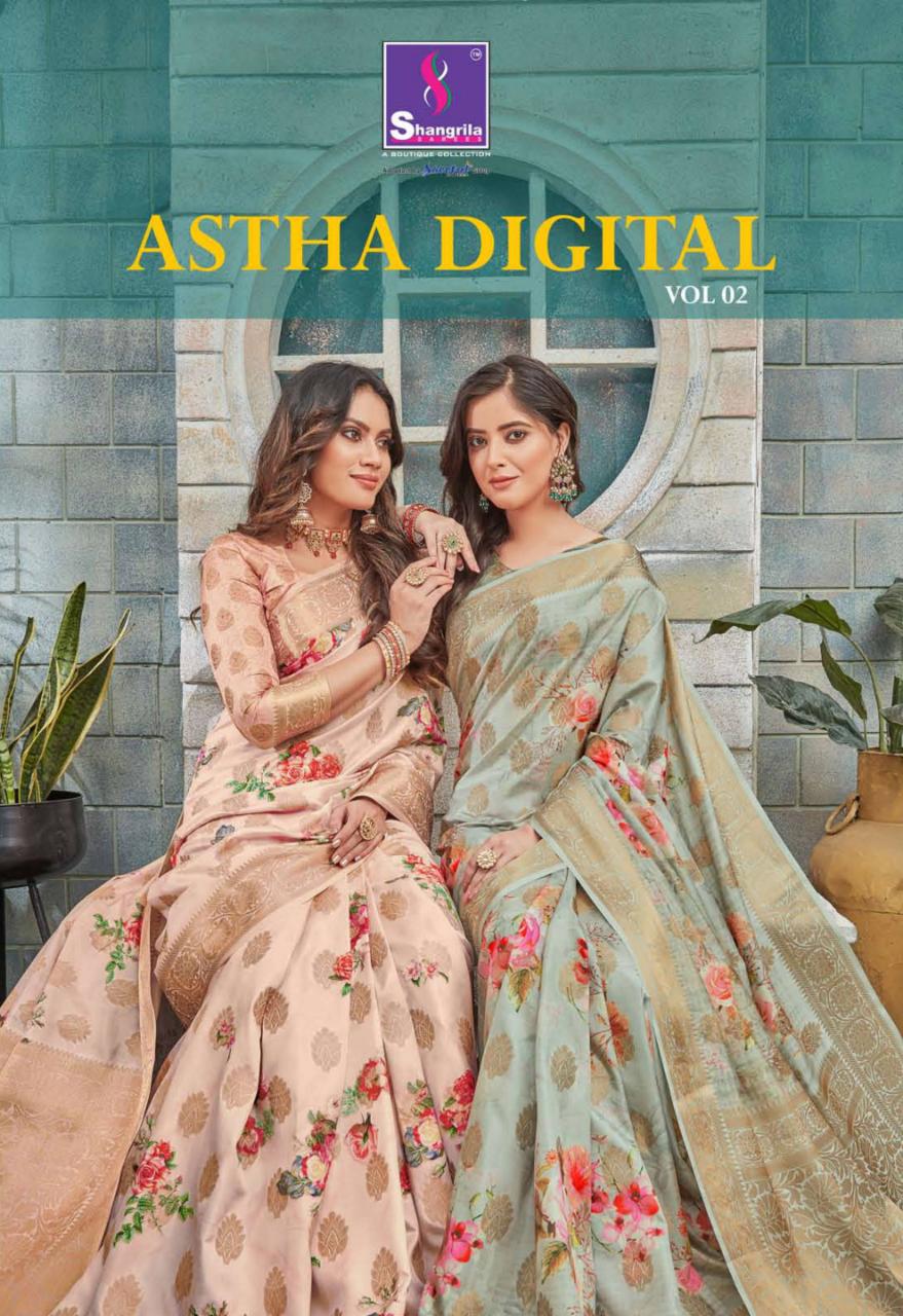 Astha Digital Vol 2 By Shangrila Floral Linen Digital Printed Saree Surat Supplier