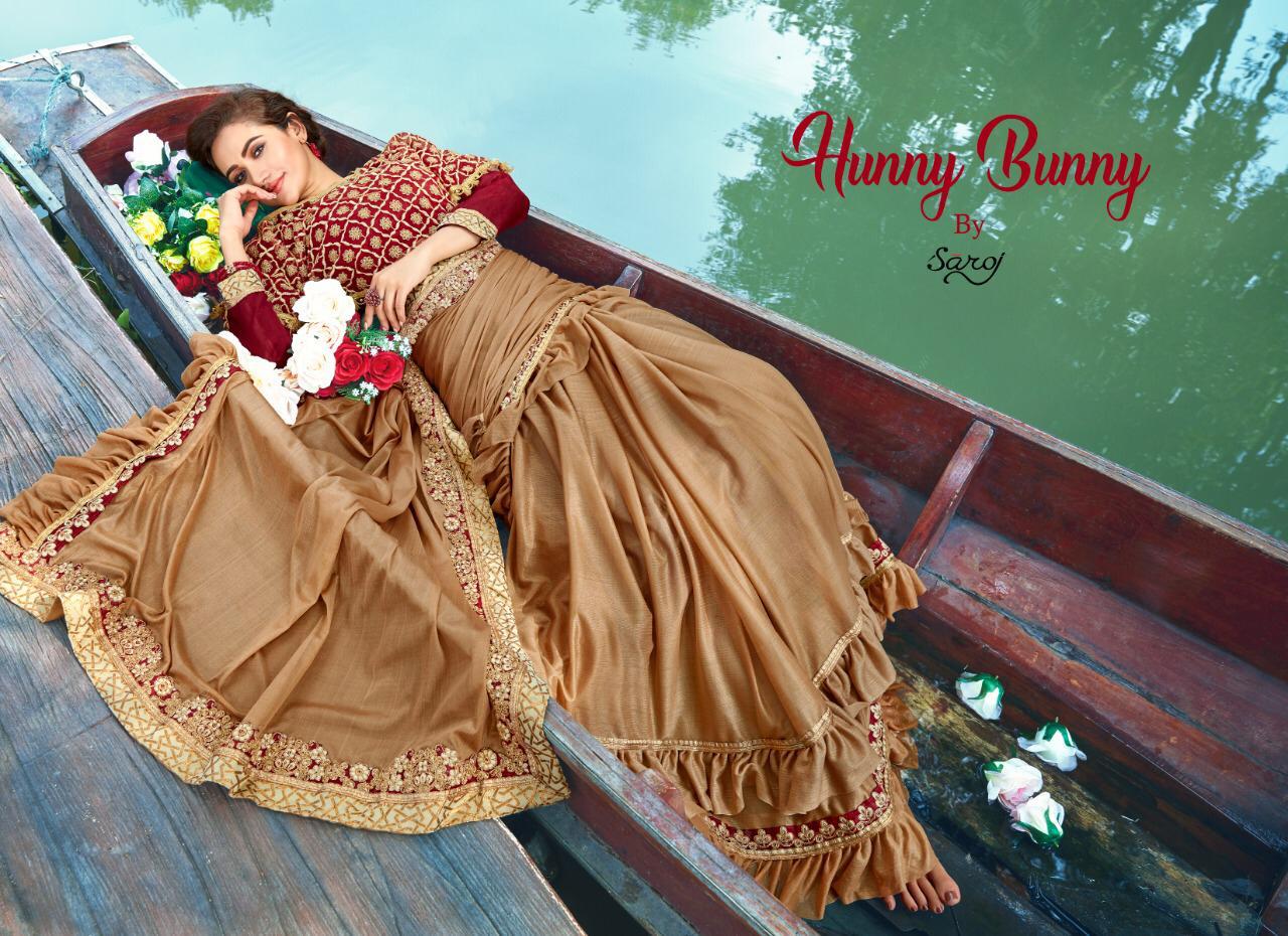 Hunny Banny By Saroj Imported Lycra Freel Saree With Koti Style Blouse Collection