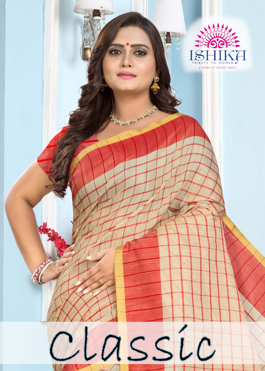 Ishika Saree Classic Fancy Cotton Checks Formal Wear Saree At Cheapest Price