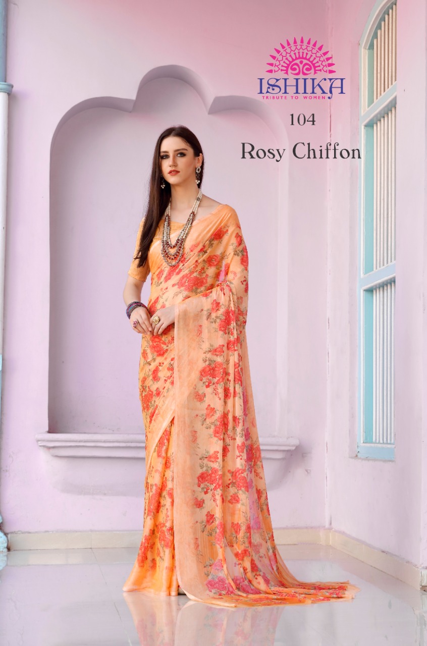 Ishika Saree Rosy Chiffon Printed Formal Wear Saree Online Shopping