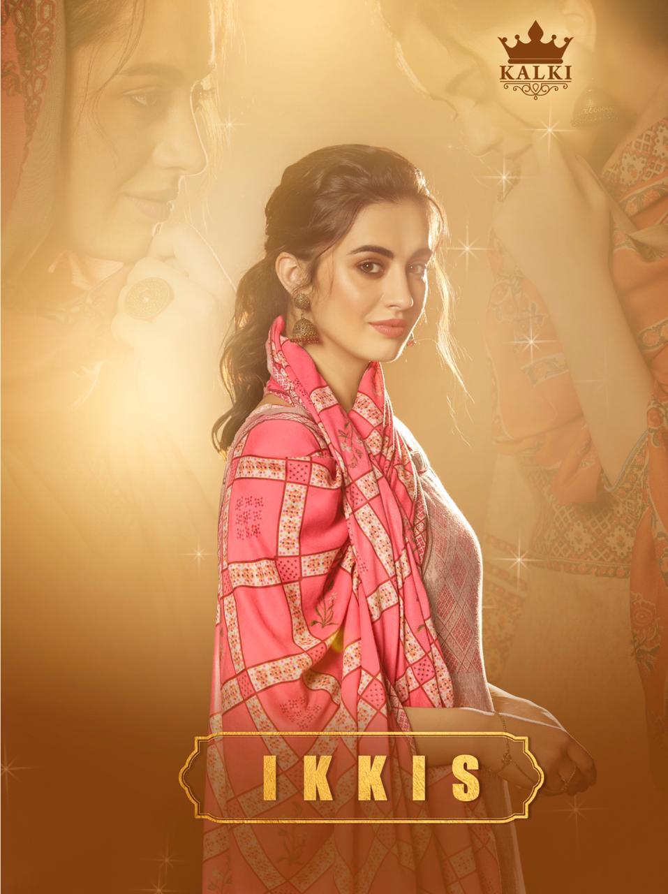 K fashion Present Ikkis Pashmina Printed Dress Materials Supplier