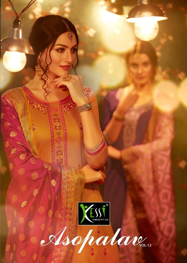 Kessi Asopalav Vol 12 Jam Silk Embroidery Salwar Kameez Collection