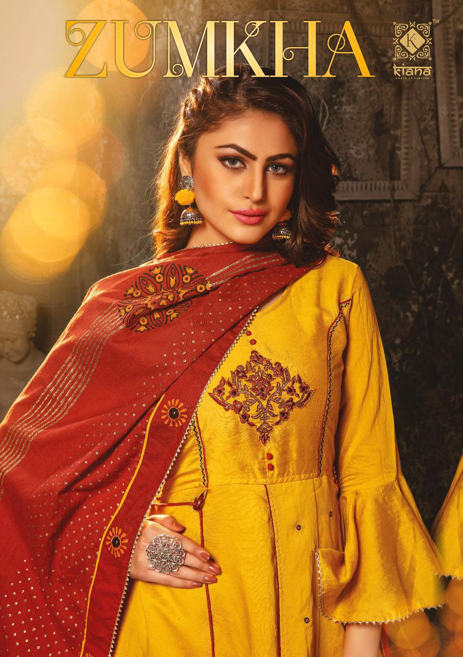 Kiana Present Zumkha Fancy Chanderi Long Kurti With Dupatta Exclusive Wedding Collection